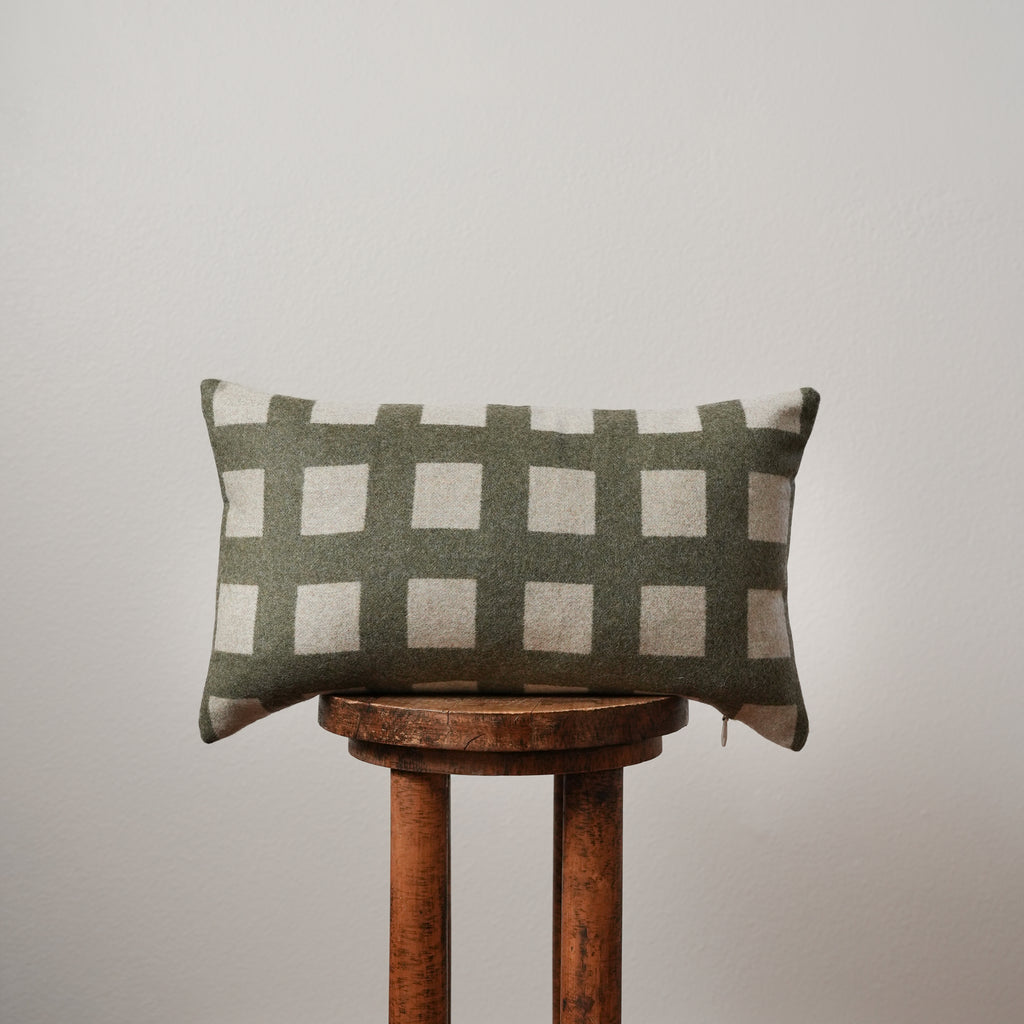 Green and Beige Checkered Wool Lumbar 12x20