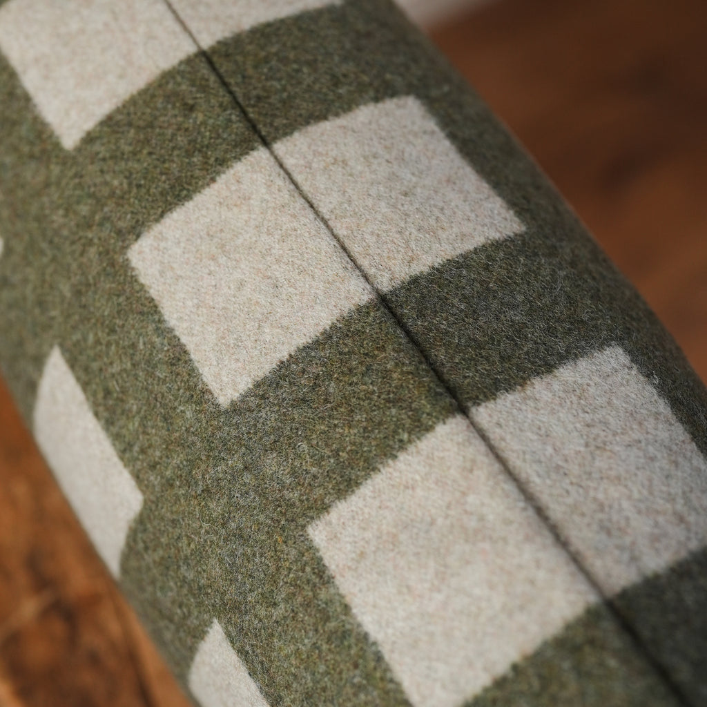Green and Beige Checkered Wool Lumbar 12x20