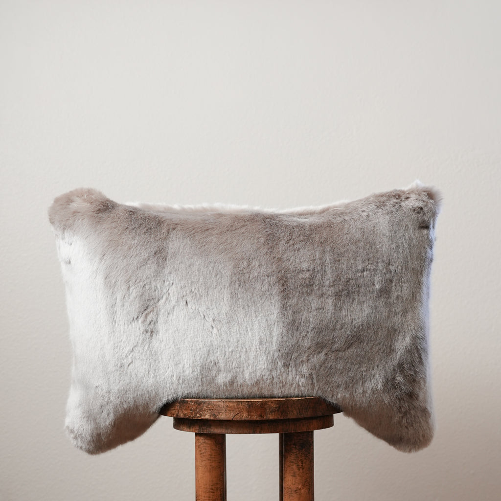 Silver Faux Fur Lumbar Pillow 16x24