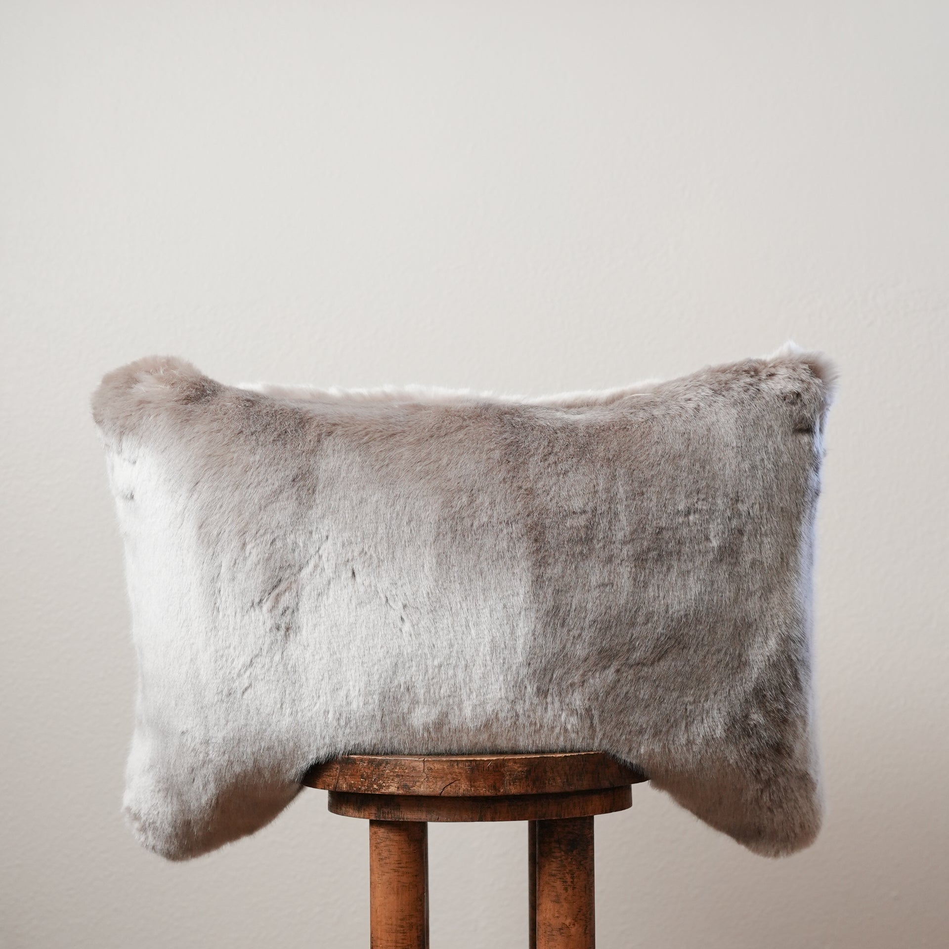 Silver Faux Fur Lumbar Pillow 16x24