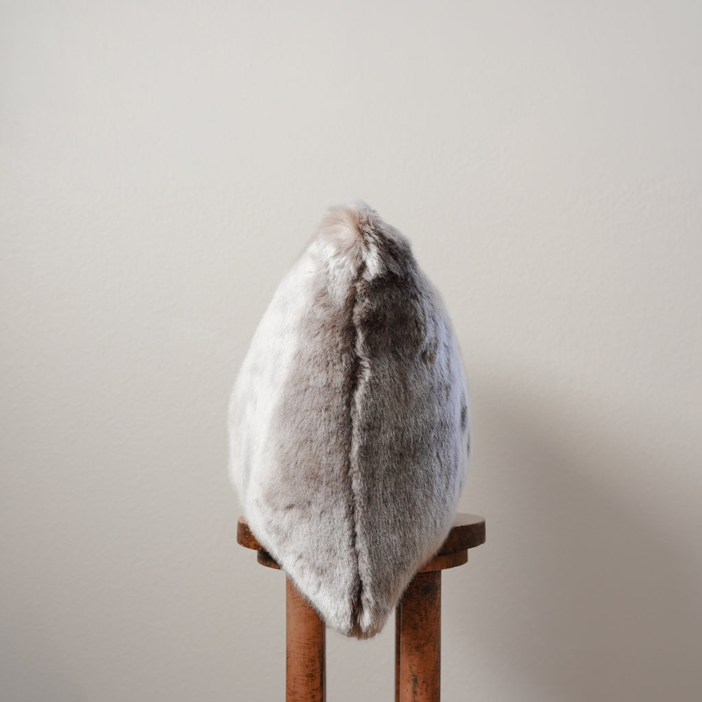 Silver Faux Fur Lumbar Pillow 16x24