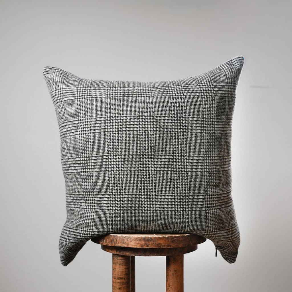Black & Cream Houndstooth Plaid Wool Pillow 22x22