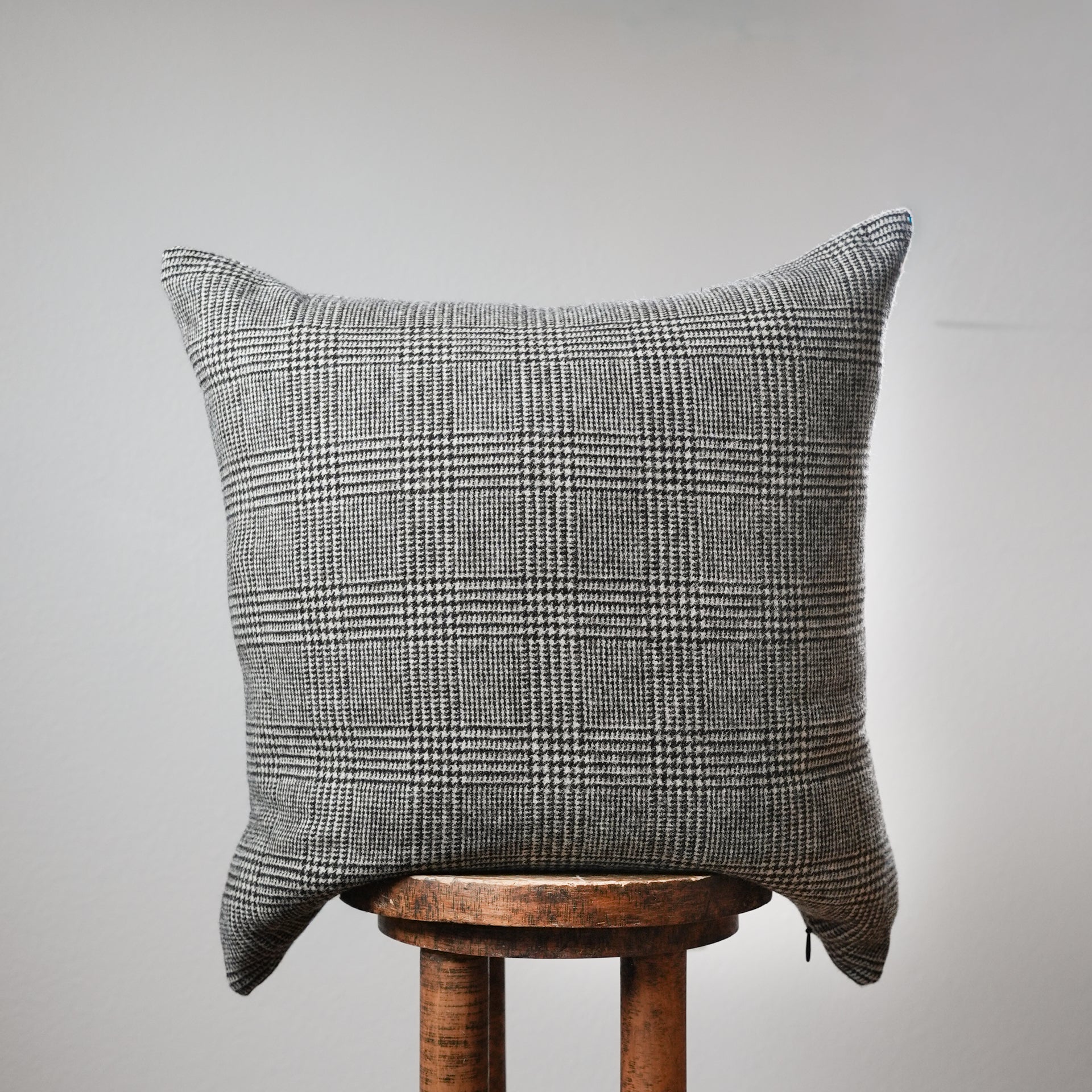 Black & Cream Houndstooth Plaid Wool Pillow 22x22