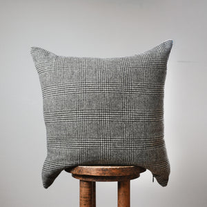 Black & Cream Houndstooth Plaid Wool Pillow 22x22
