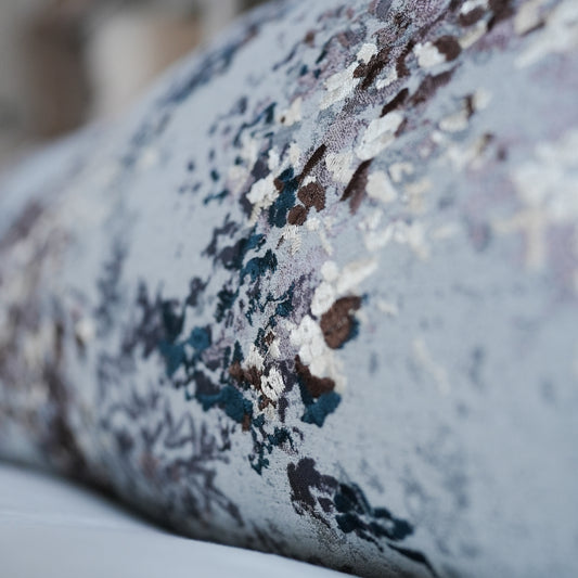 Blue with Cream and Lavender Embroidered Florals Lumbar 16x46