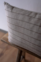 Load image into Gallery viewer, Tan &amp; Brown Stripe Linen Lumbar Pillow 13x22
