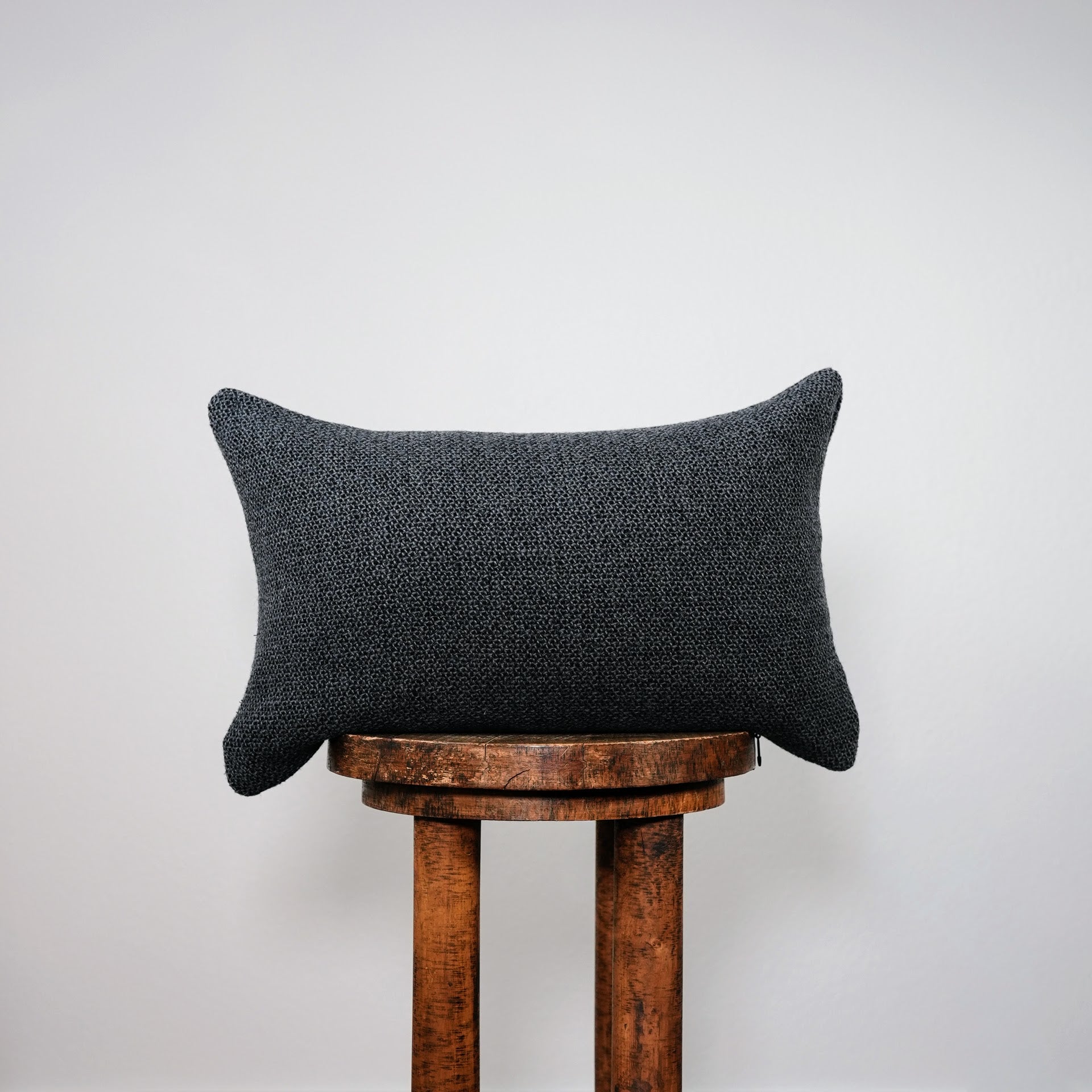 Black and Grey Woven Wool Lumbar Pillow 12x19