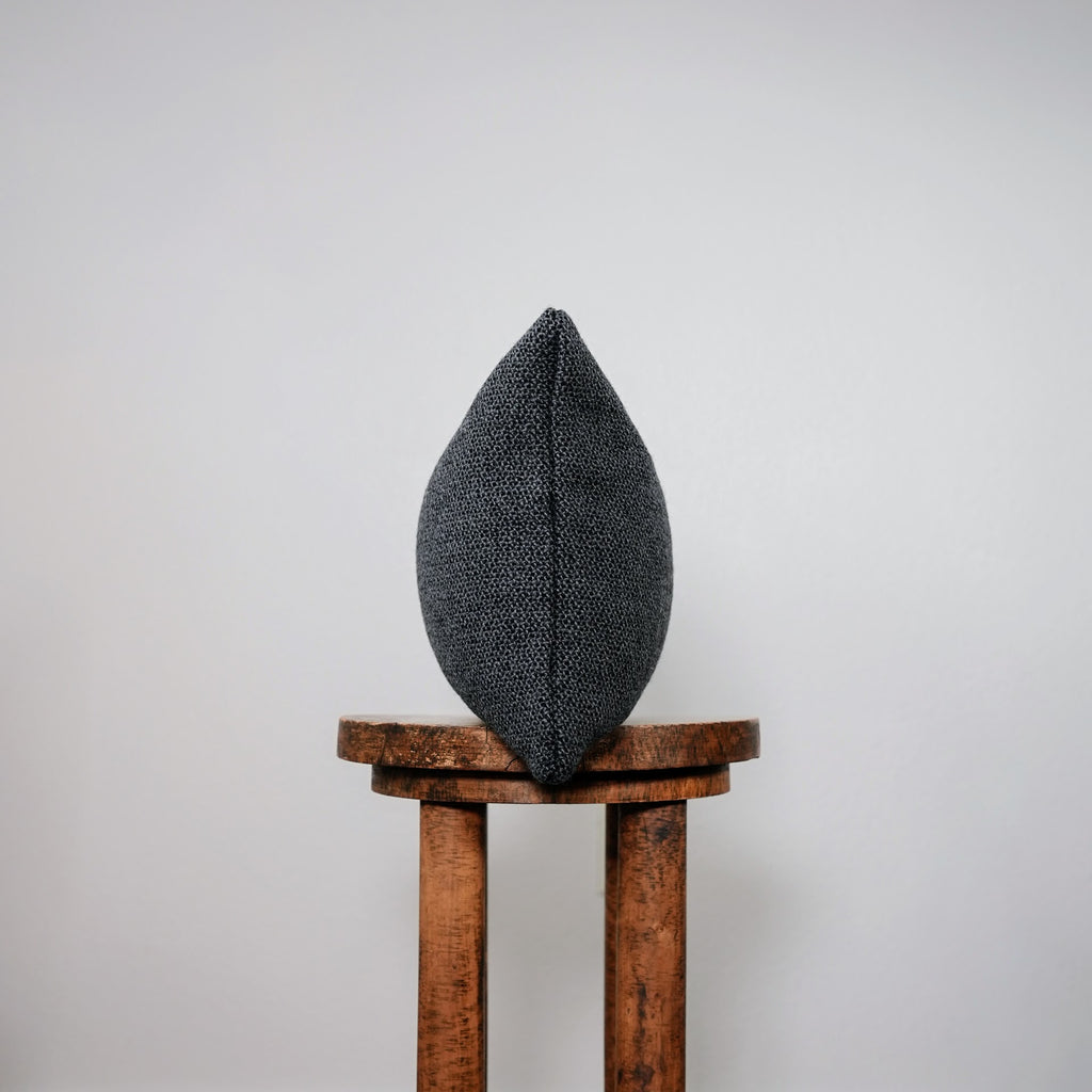 Black and Grey Woven Wool Lumbar Pillow 12x19