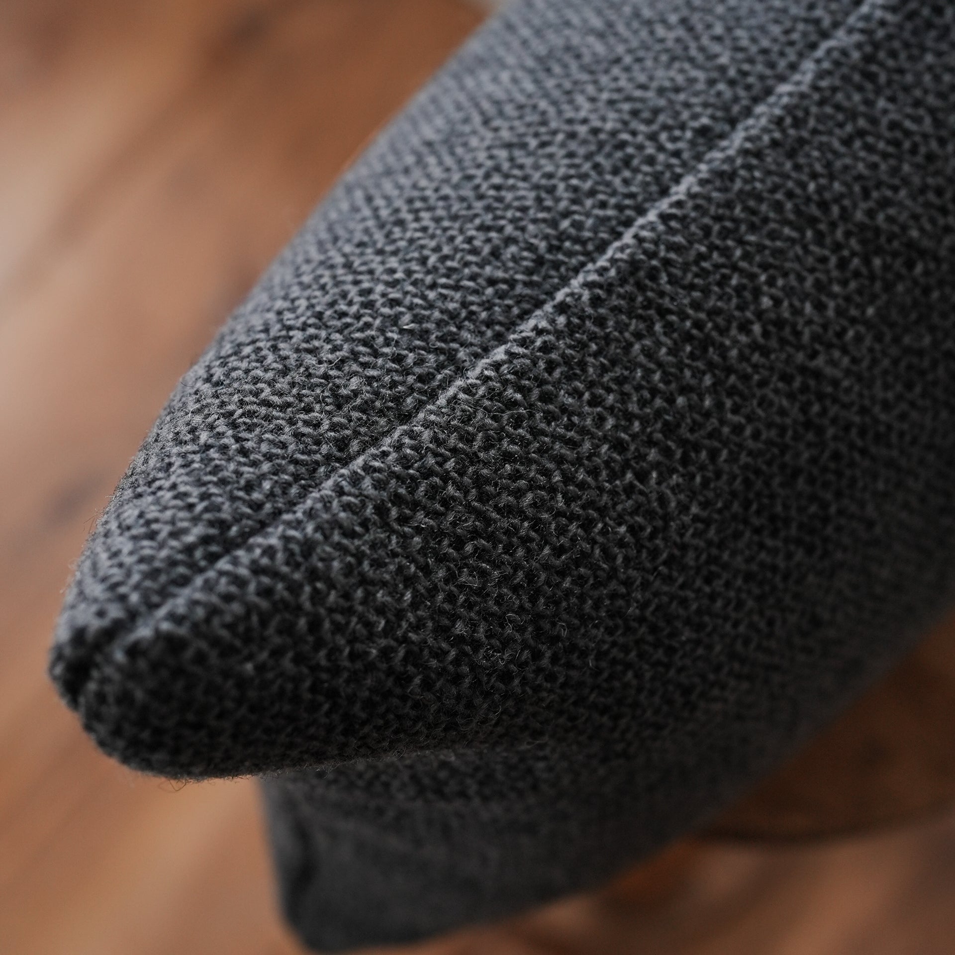 Black and Grey Woven Wool Lumbar Pillow 12x19