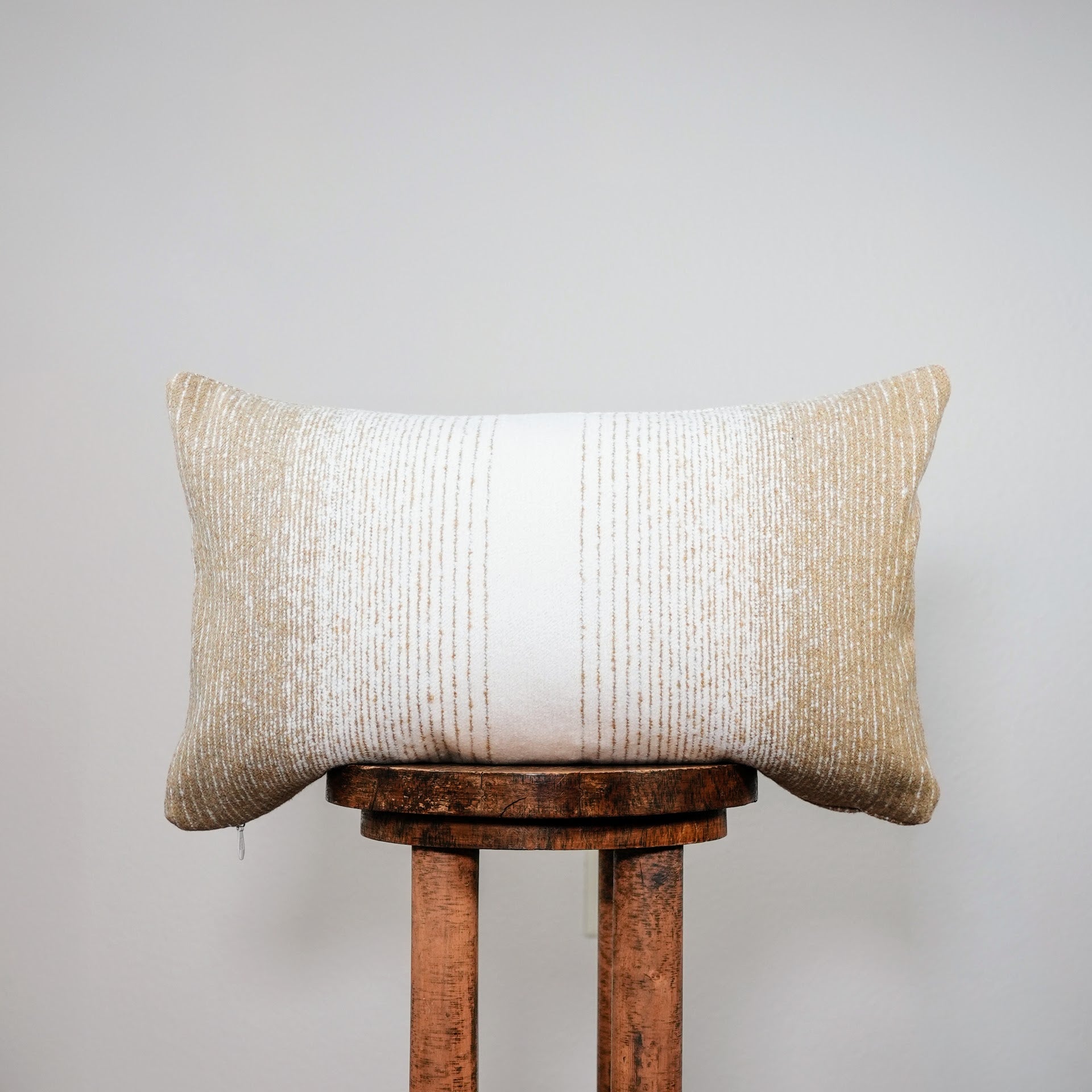 Cream and Beige Ombre Striped Wool Pillow 13x22