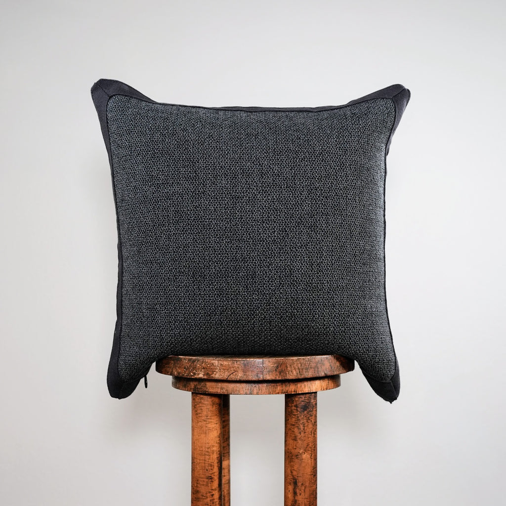 Black & Grey Woven Wool with Black Tape Frame Pillow 20x20