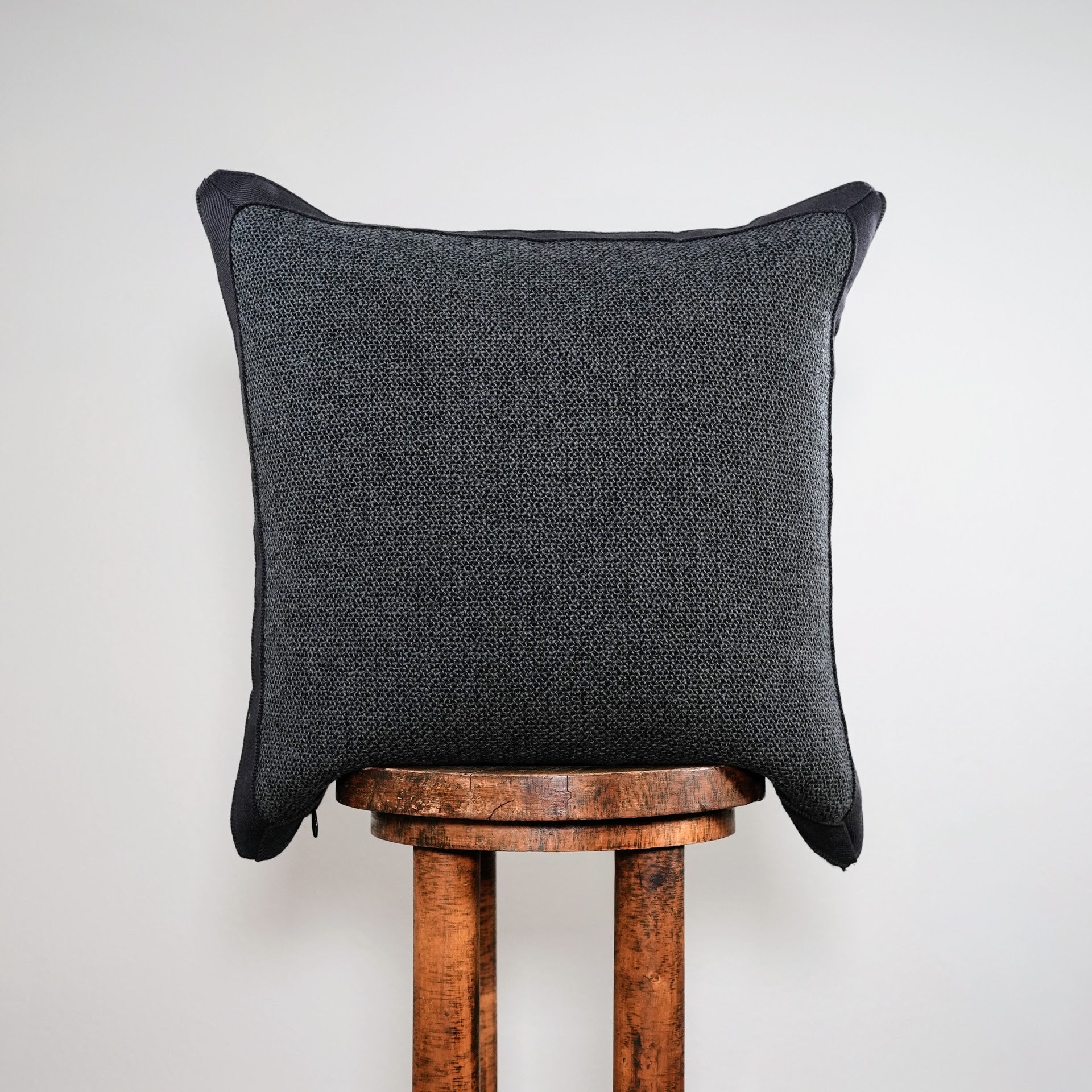 Black & Grey Woven Wool with Black Tape Frame Pillow 20x20