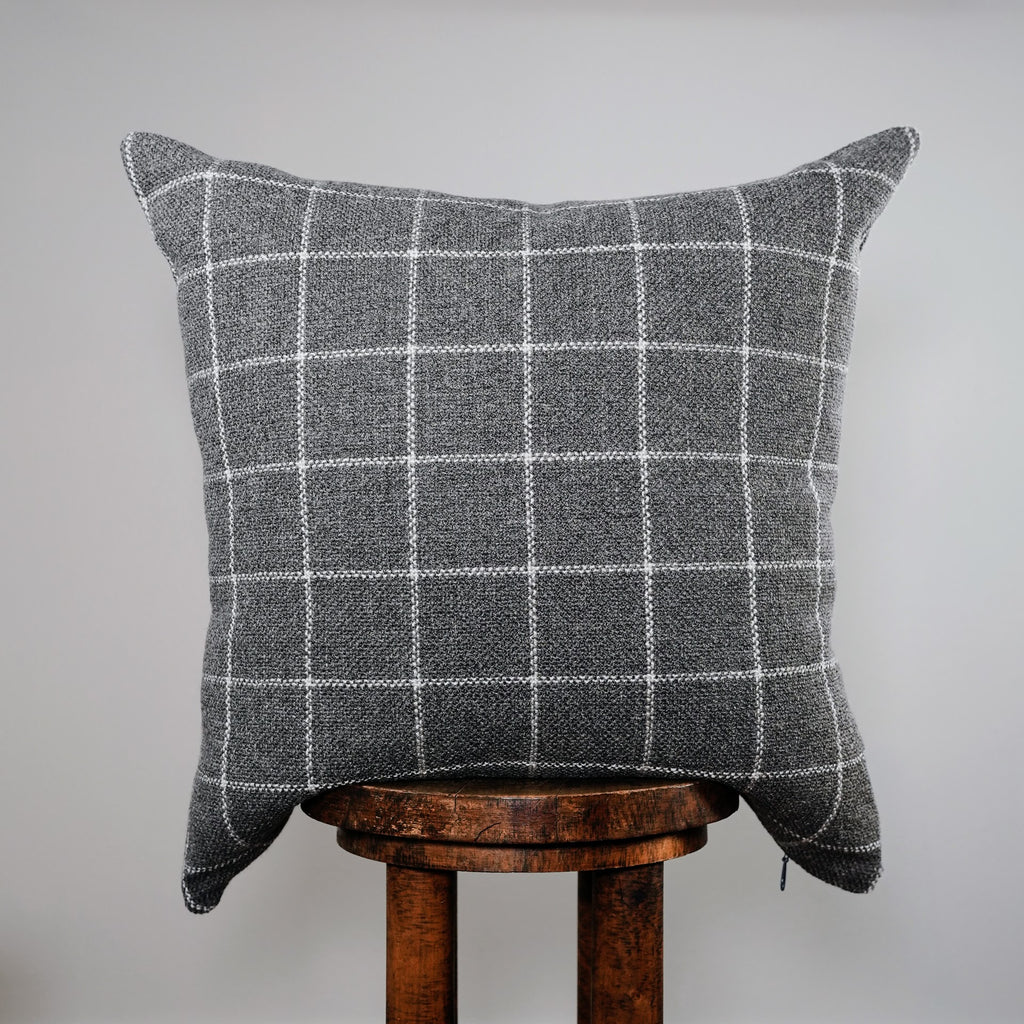 Grey & White Plaid Linen Pillow 22x22
