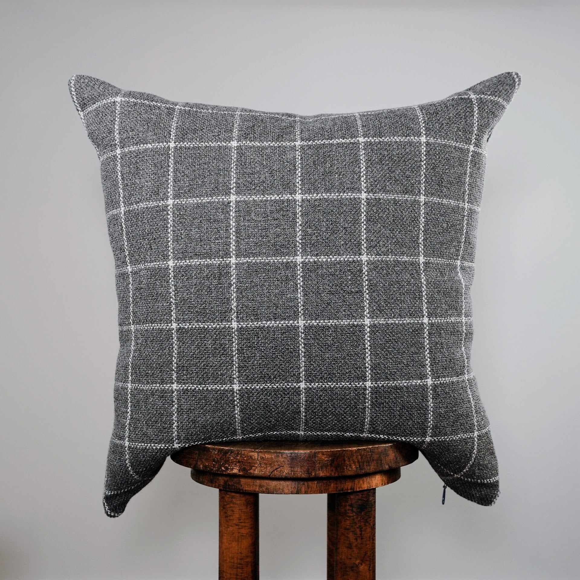 Grey & White Plaid Linen Pillow 22x22