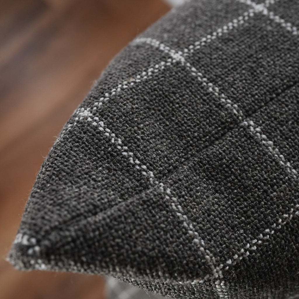 Grey & White Plaid Linen Pillow 22x22