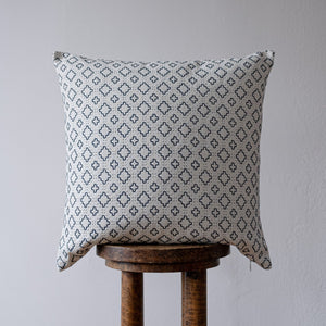 White and Navy Diamond Cross Motif Pillow 20x20