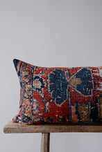 Load image into Gallery viewer, Woven Rust and Blue Vintage Look Lumbar Pillow 14x22
