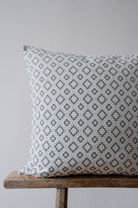 White and Navy Diamond Cross Motif Pillow 20x20