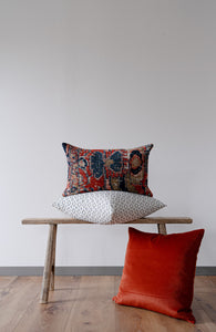 Woven Rust and Blue Vintage Look Lumbar Pillow 14x22