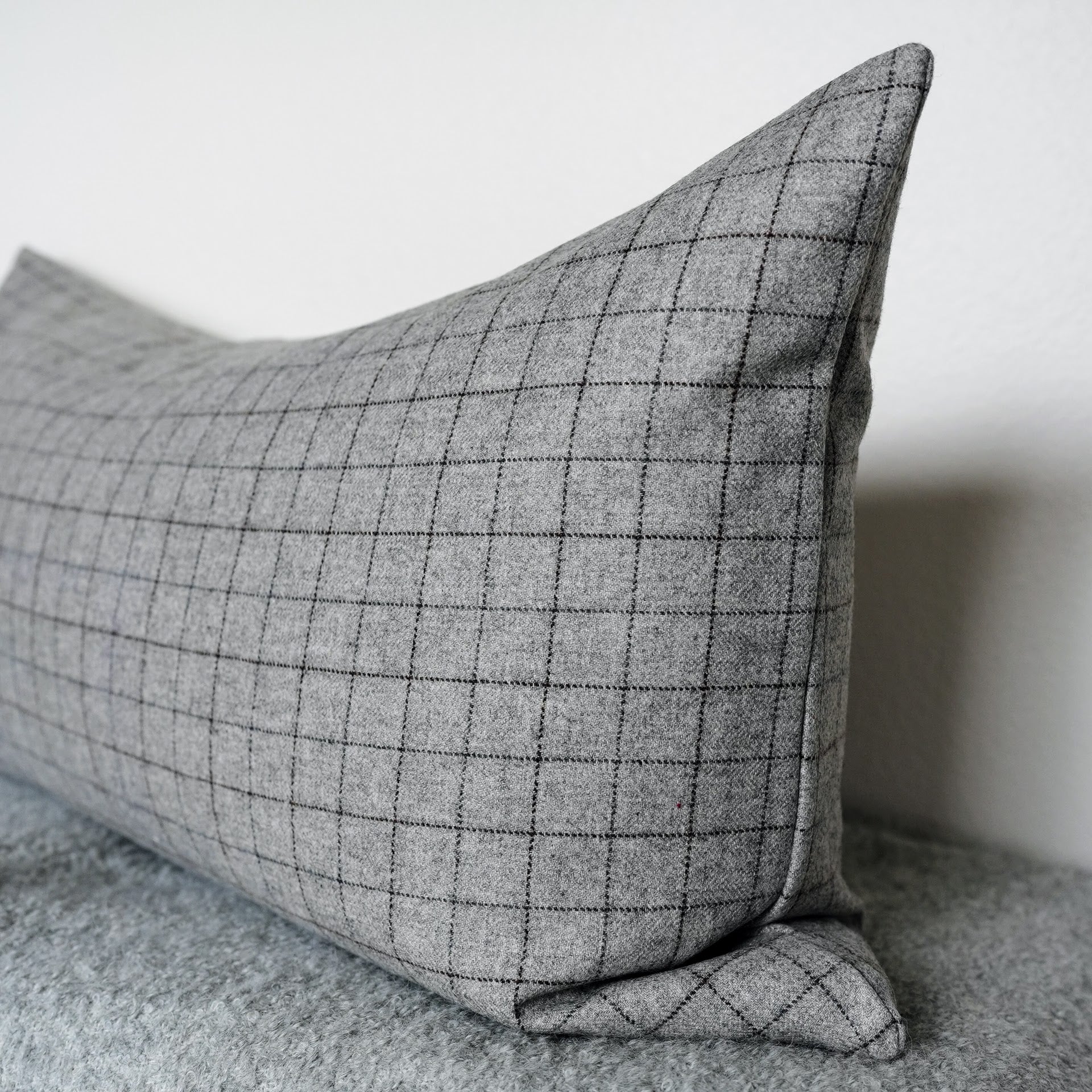 Grey & Brown Plaid Wool Pillow Set of 2  - 20x36