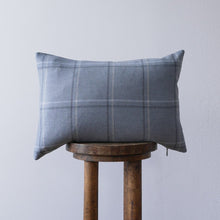 Load image into Gallery viewer, Blue Grey Wool Plaid Lumbar Pillow 14x20
