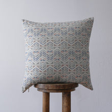 Load image into Gallery viewer, Blue Orange Rust Geometric on Linen Pillow 20x20
