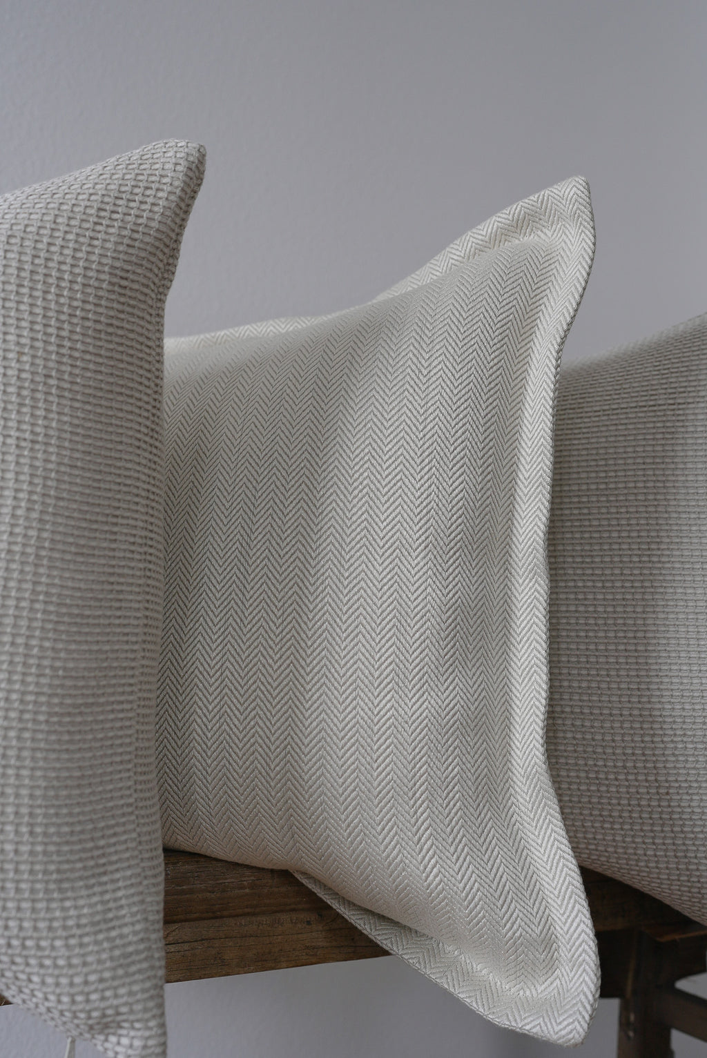 Natural Linen with White Silk Chevron & Flange Pillow 22x22