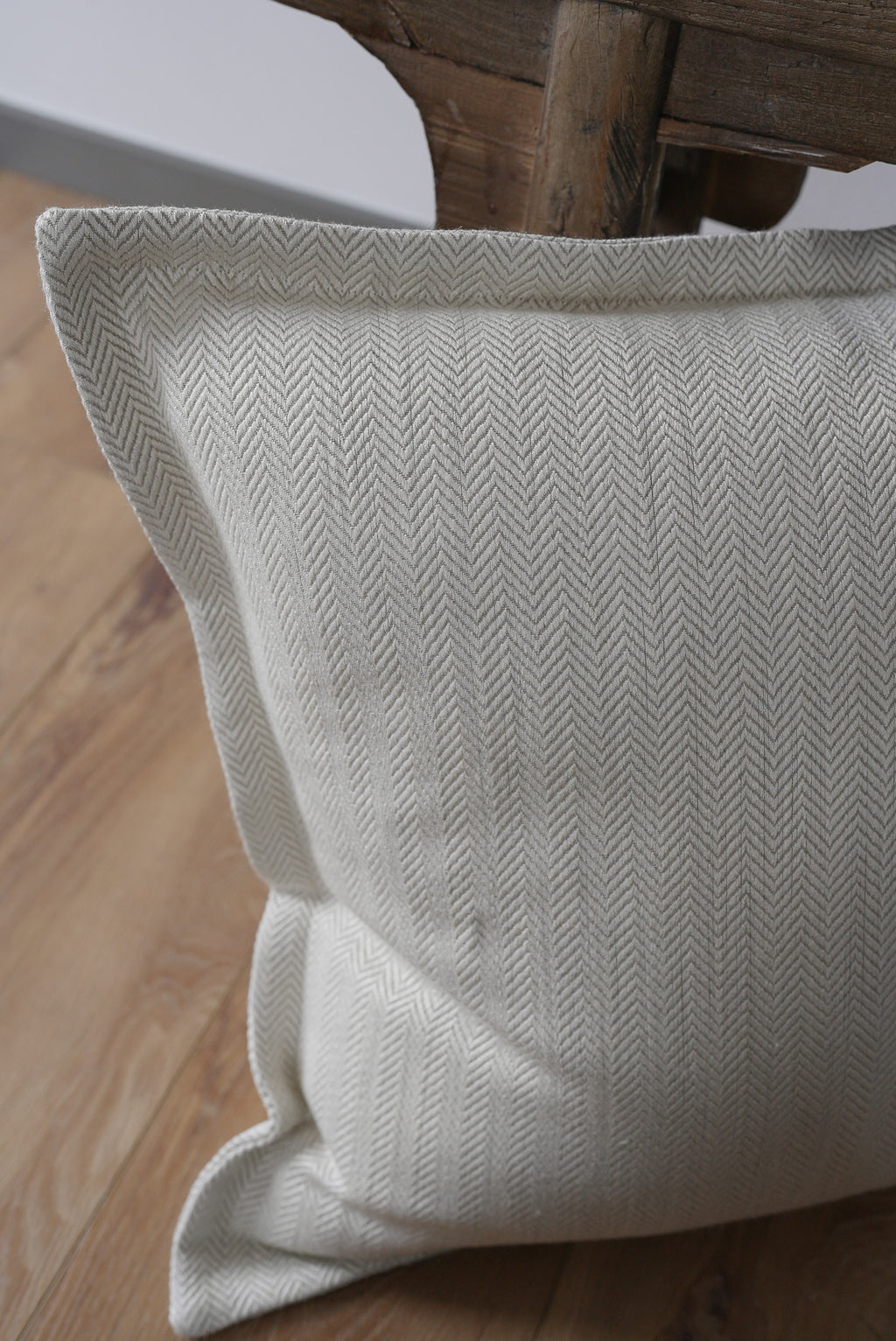 Natural Linen with White Silk Chevron & Flange Pillow 22x22