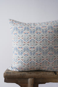 Blue Orange Rust Geometric on Linen Pillow 20x20