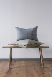 Blue Grey Wool Plaid Lumbar Pillow 14x20