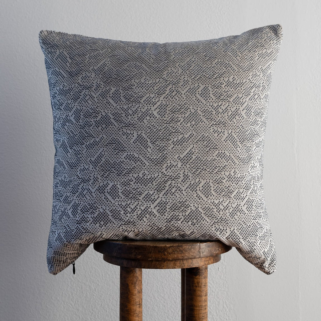 Silver-Cream Velvet with Grey Motif Pillow 22x22