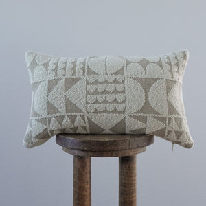 Cream & Tan Geometric Pattern Squares Lumbar Pillow 12x20