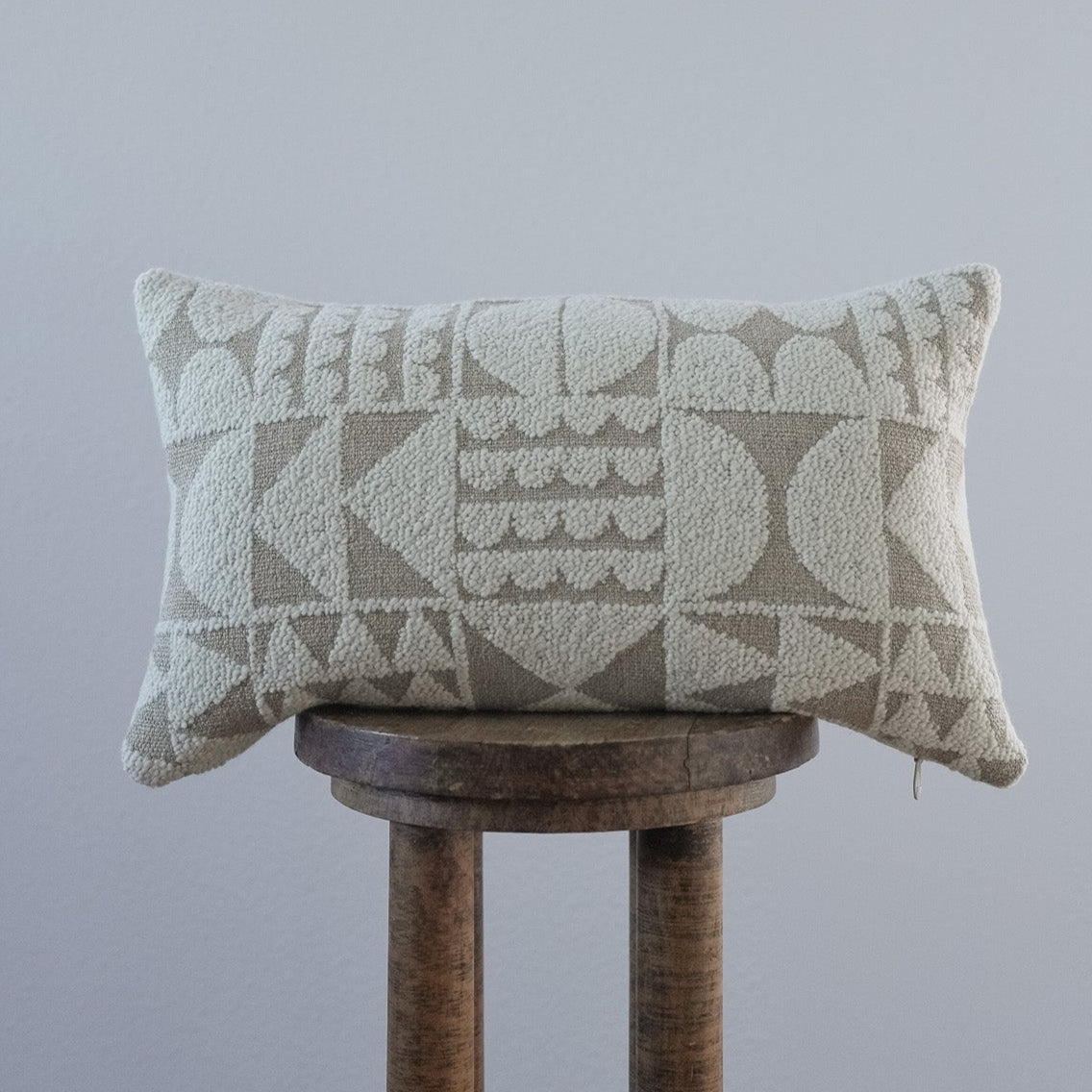 Cream & Tan Geometric Pattern Squares Lumbar Pillow 12x20