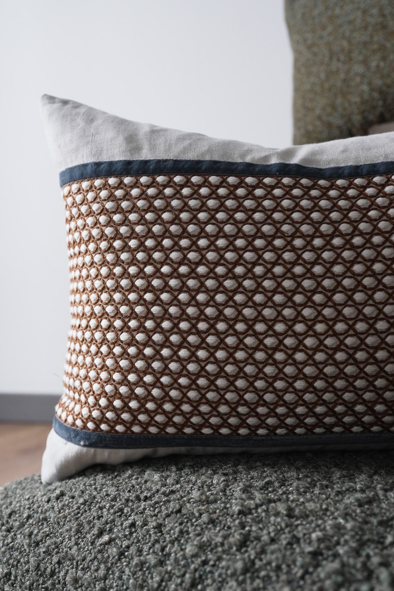 Embroidered Orange Circles Lumbar Pillow 12x18