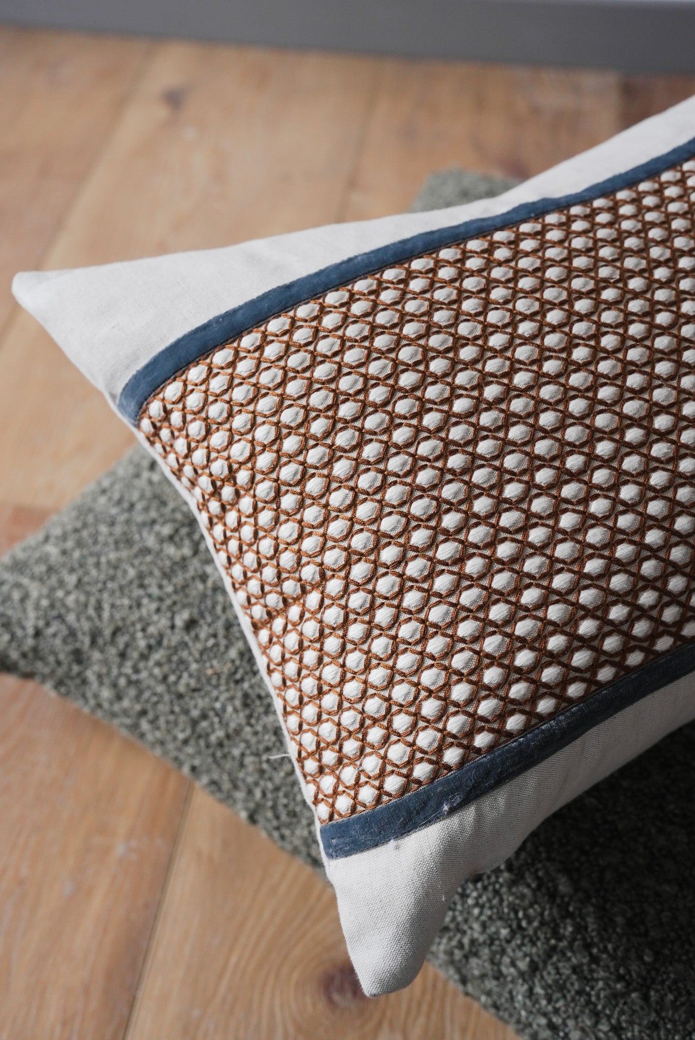 Embroidered Orange Circles Lumbar Pillow 12x18
