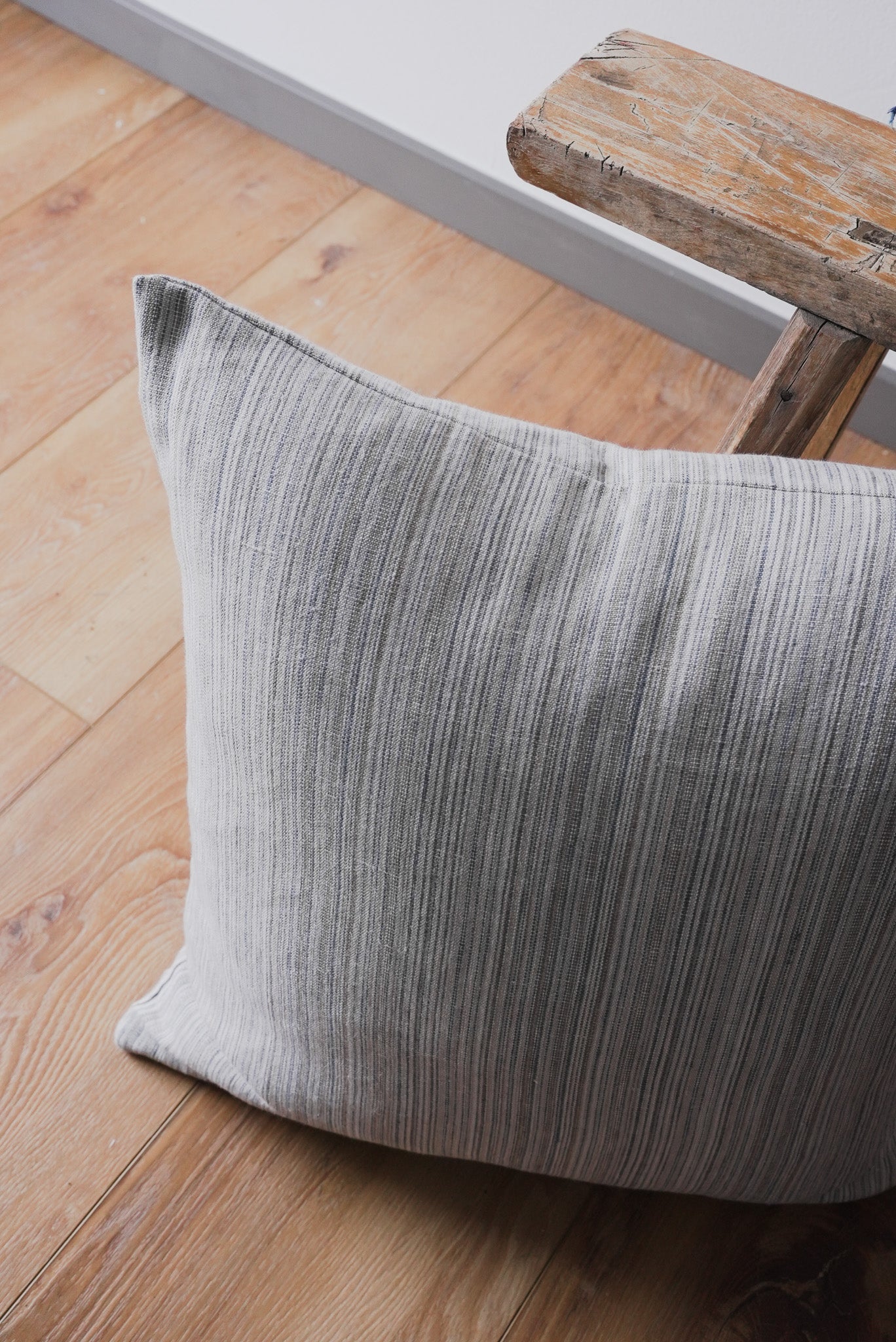 Blue, Grey, Beige Striped Linen Pillow 20x20