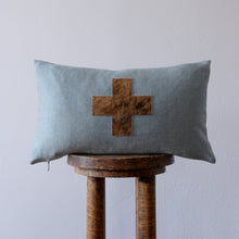 Load image into Gallery viewer, Teal &amp; White Chevron with Brown Hair on Hide Leather Cross Lumbar 12x20
