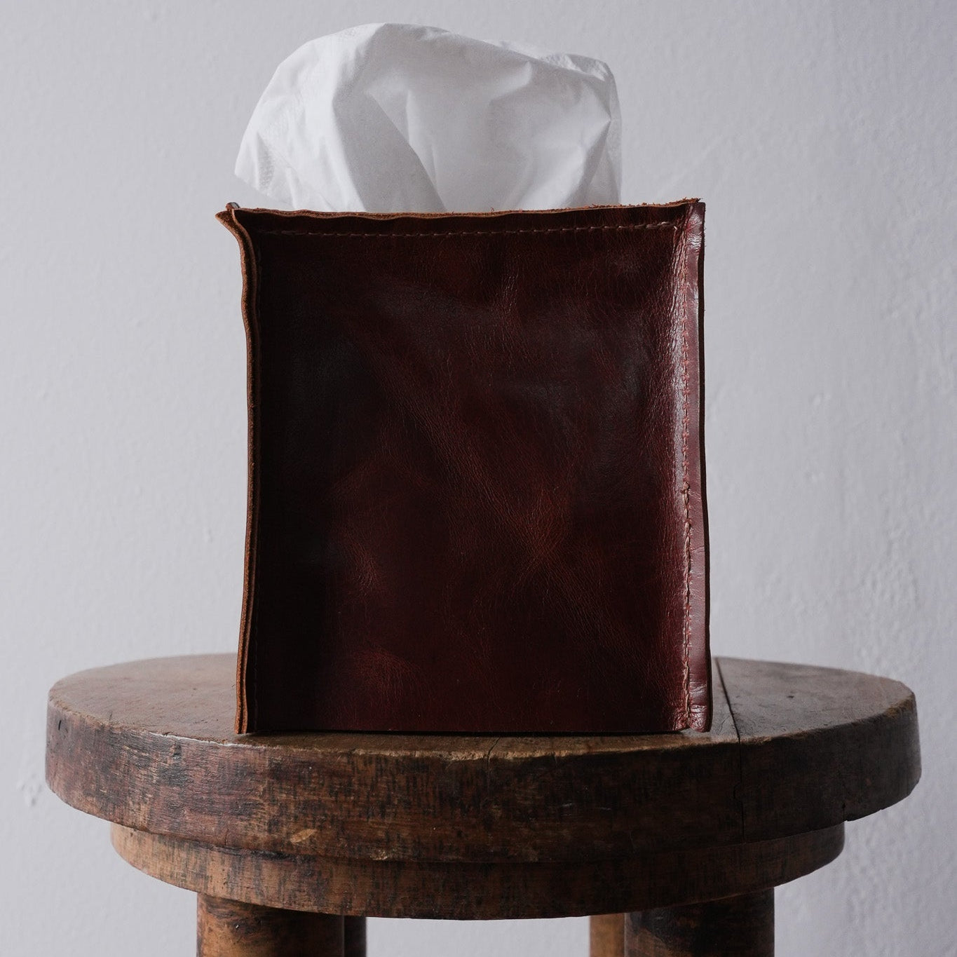 Rust Brown Leather Single Tissue Box Cover