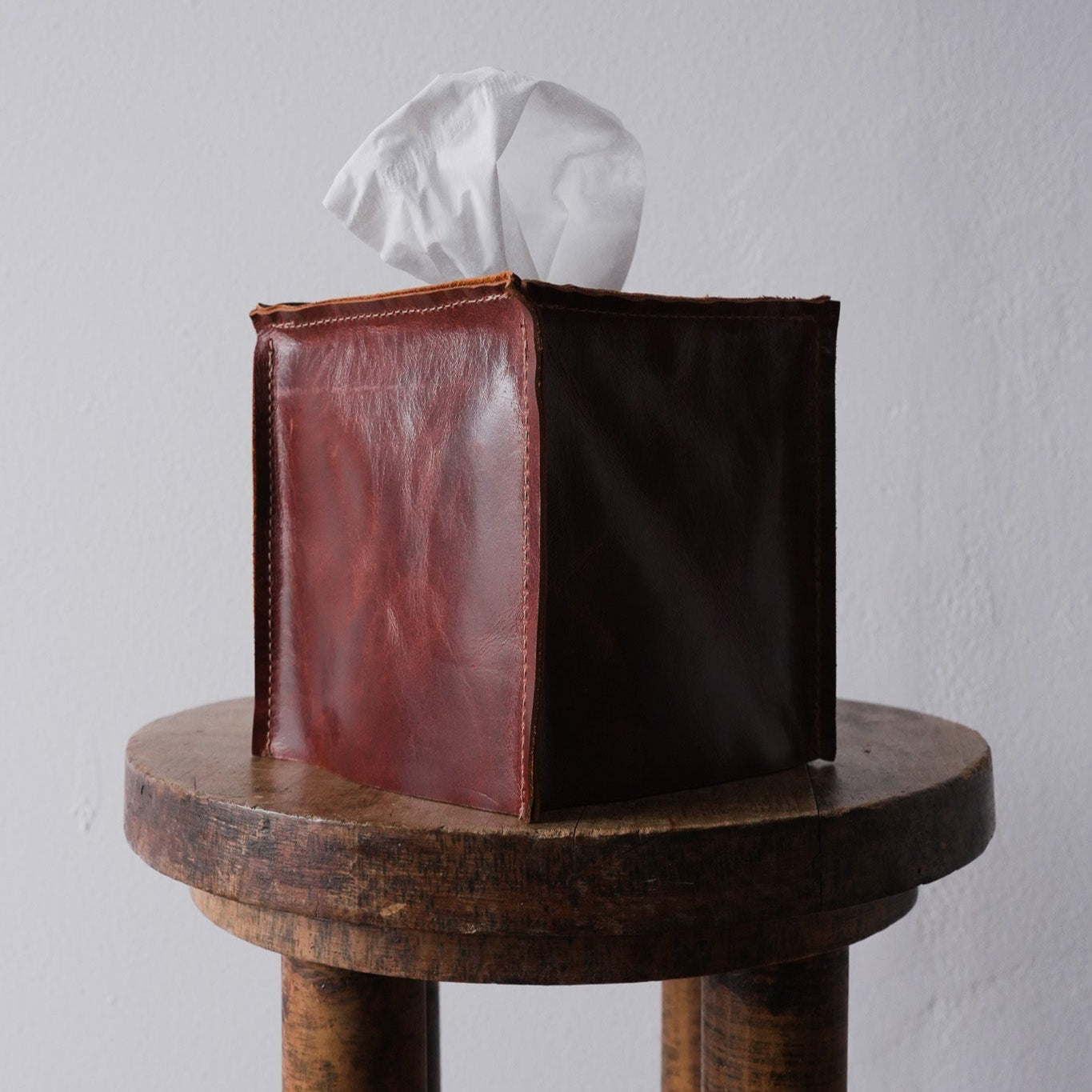 Rust Brown Leather Single Tissue Box Cover