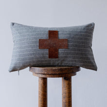 Load image into Gallery viewer, Grey with White Stripe Wool &amp; Leather Cross Lumbar 12x20
