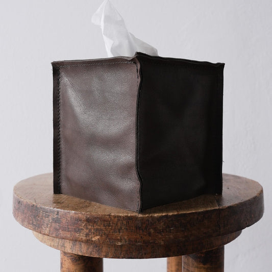 Dark Brown Leather Single Tissue Box Cover