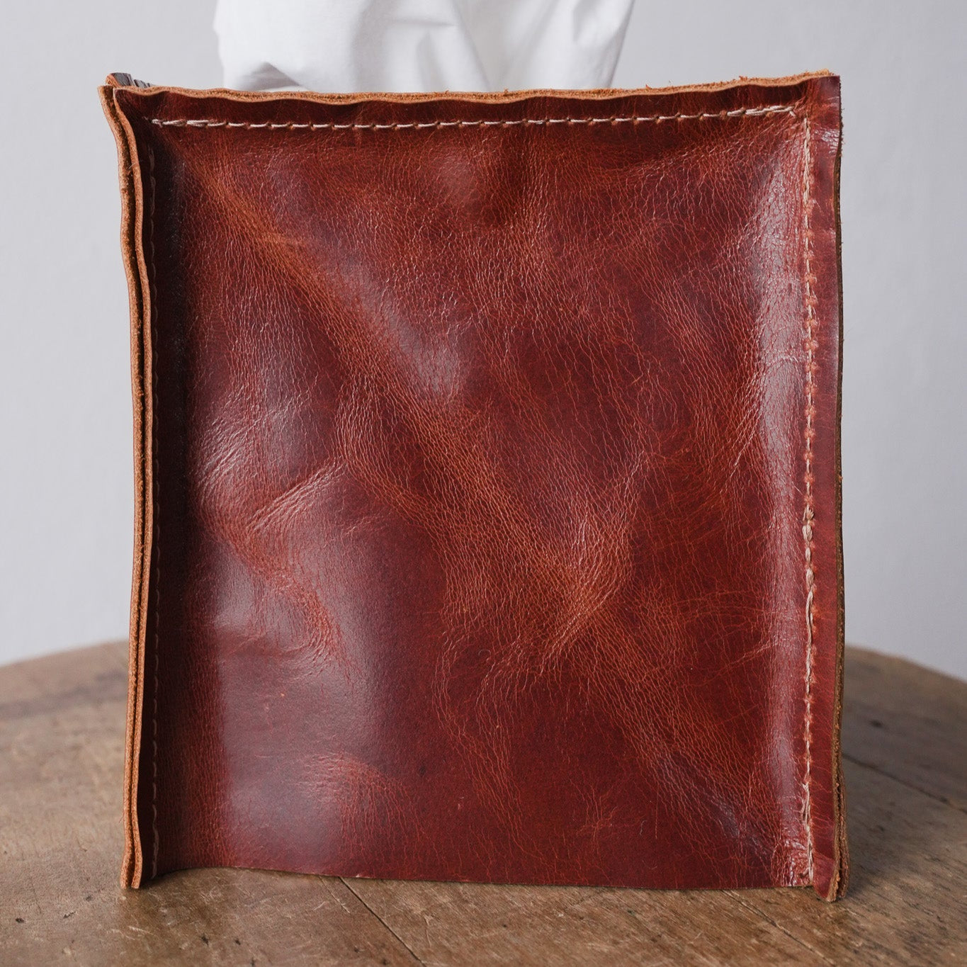 Rust Brown Leather Single Tissue Box Cover