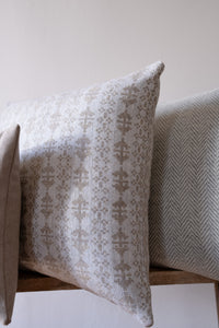 Cream & Grey Wool with Beige Motif Pillow 20x20