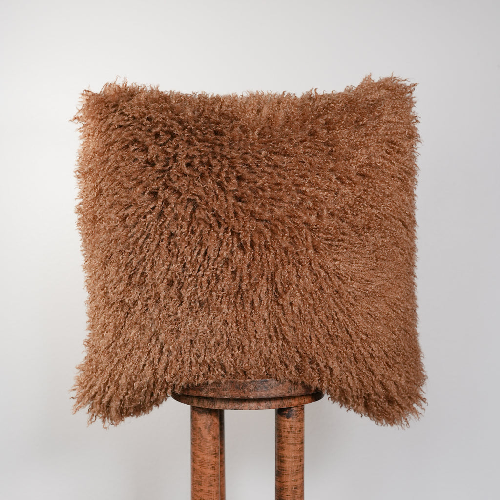 Rust Orange Curly Tibetan Wool Pillow 22x22