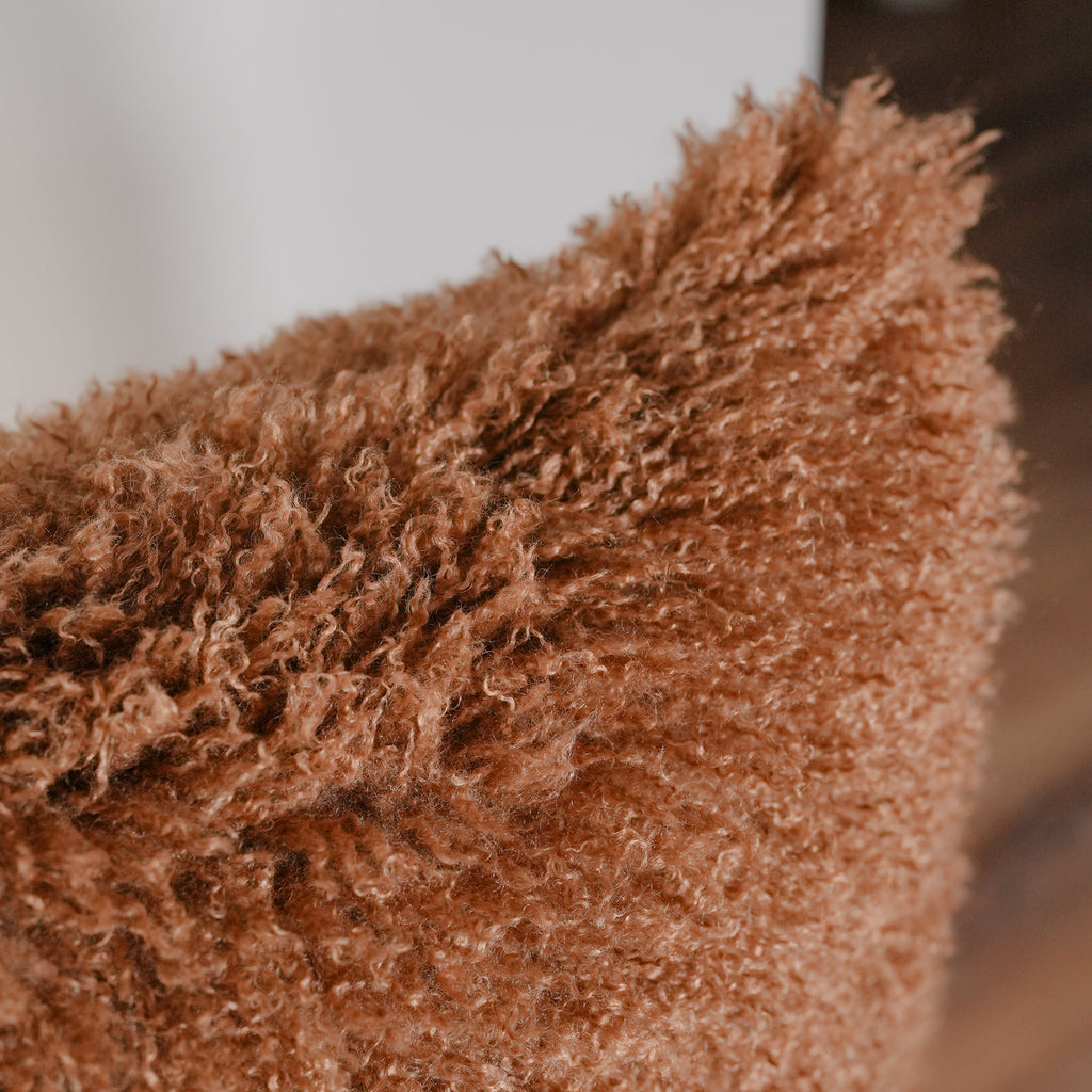 Rust Orange Curly Tibetan Wool Pillow 16x24