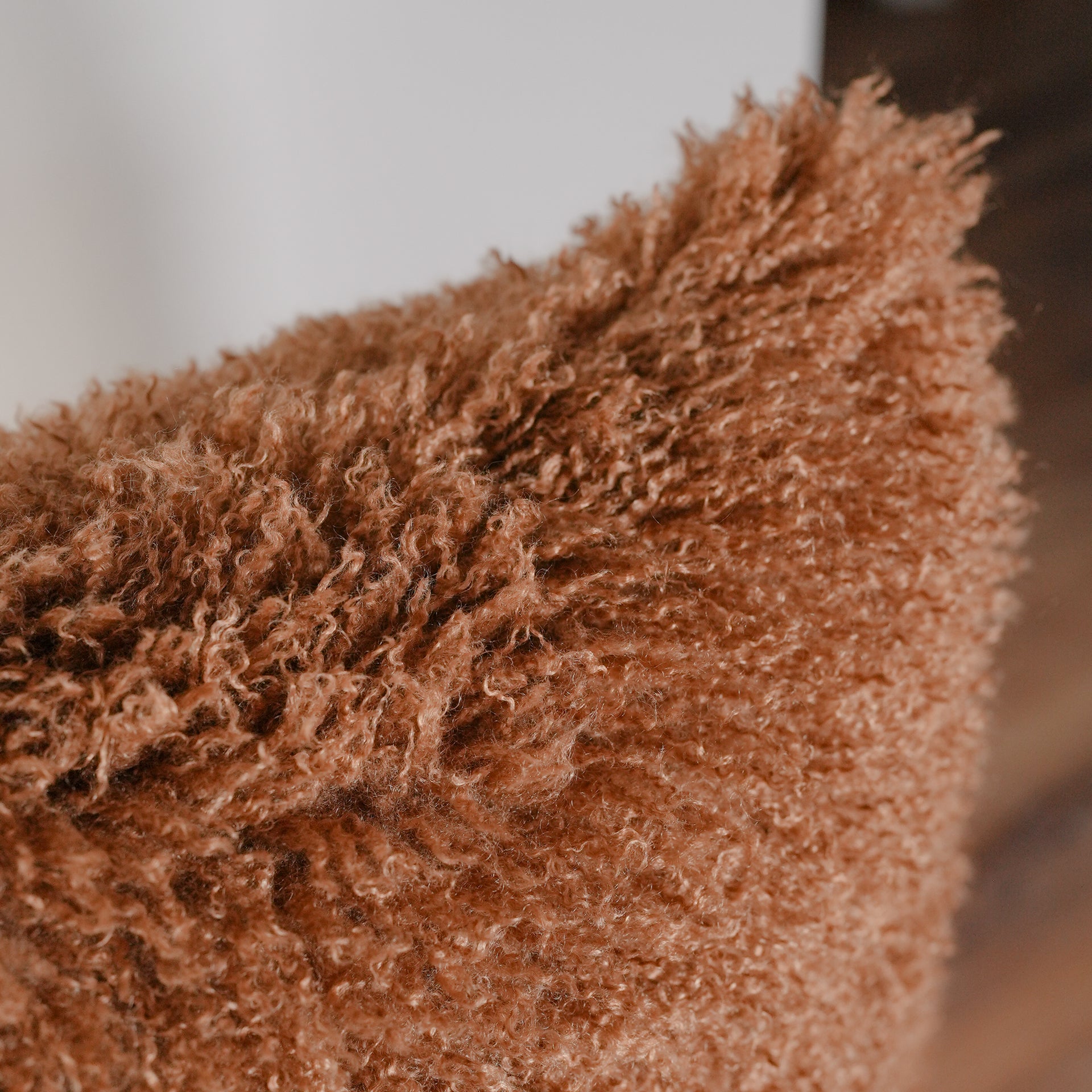 Rust Orange Curly Tibetan Wool Pillow 16x24