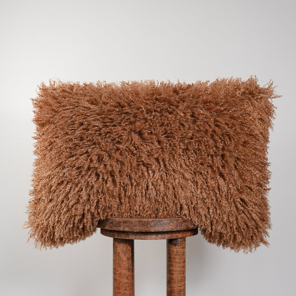 Rust Orange Curly Tibetan Wool Pillow 16x24