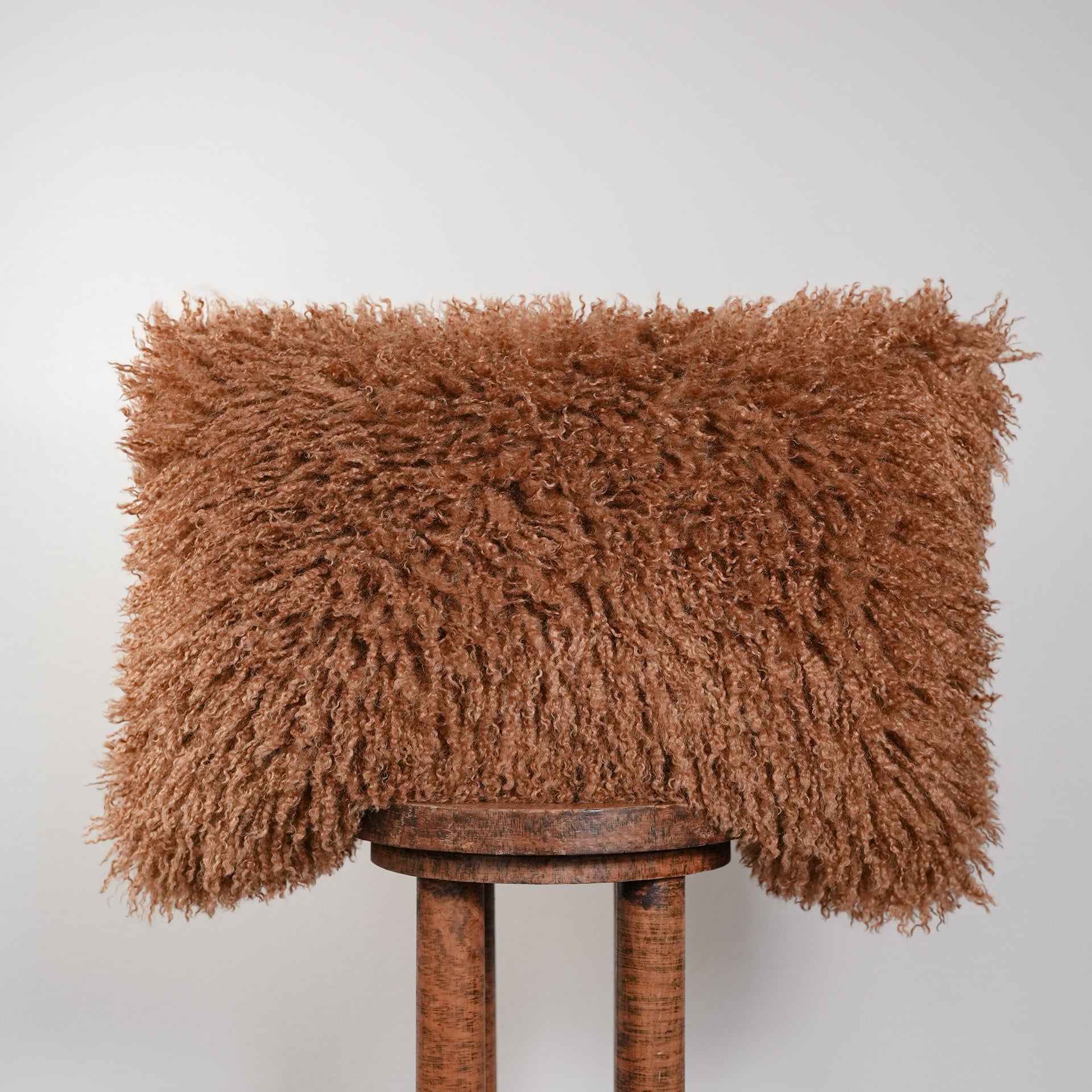 Rust Orange Curly Tibetan Wool Pillow 16x24