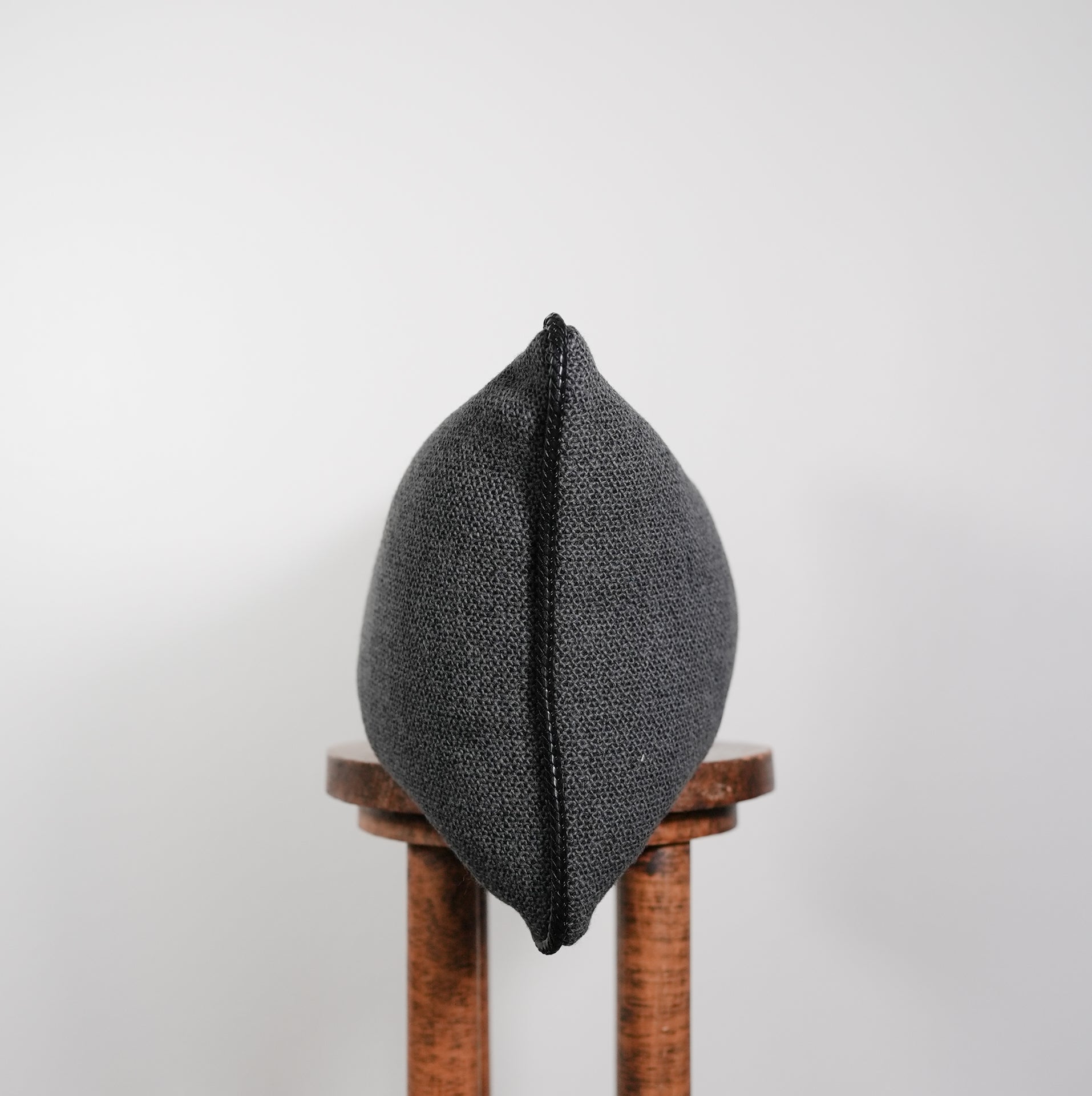 Black & Grey Woven Wool with Black Leather Welt Pillow 14x22