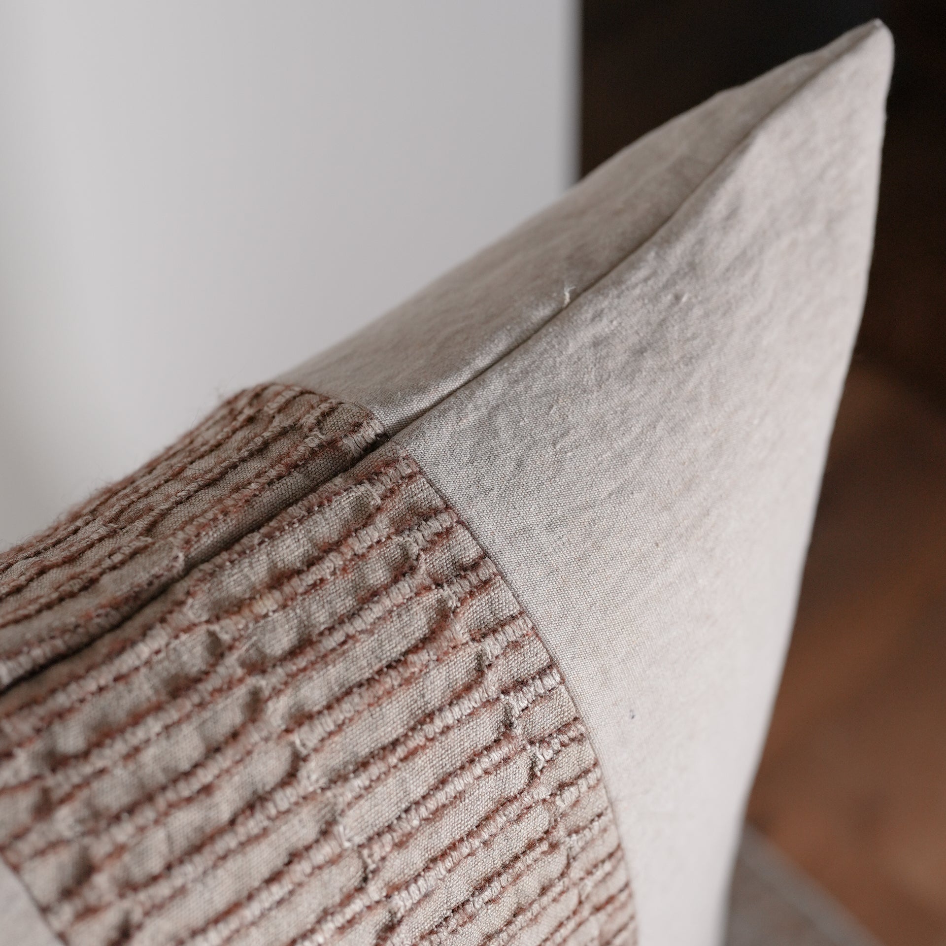 Beige Natural Linen with Decorative Rust Wool Pillow 24x24